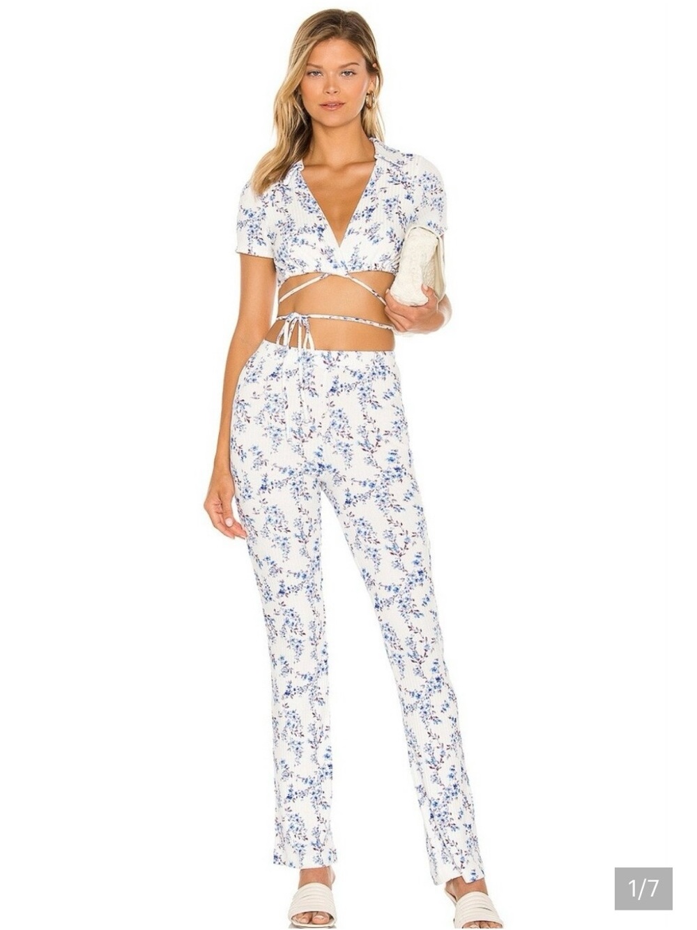 Lovers + Friends White Floral Straight-Leg Jumpsuit with Wrap Tie